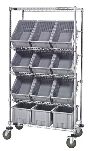 Mobile Slanted Chrome Wire Shelving Unit With Bins Mwrs 5 92080 Plastic Storage Container Slanted Wire Shelving Units