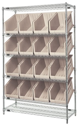 Storage Bin Slanted Wire Shelving Units Wrsl6 74 1848 260 Slanted Wire Shelving With Plastic Storage Bins Ivory
