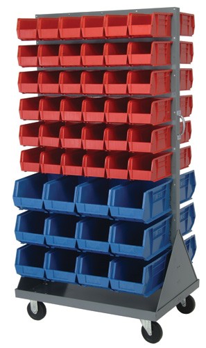 Mobile Double Sided Louvered Panel Rack with Bins - QMD-36H-230240