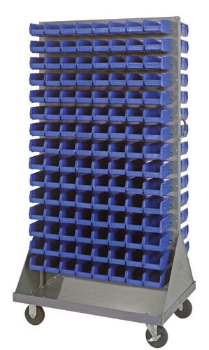 Mobile Double Sided Louvered Panel Rack with Bins - QMD-36H-220
