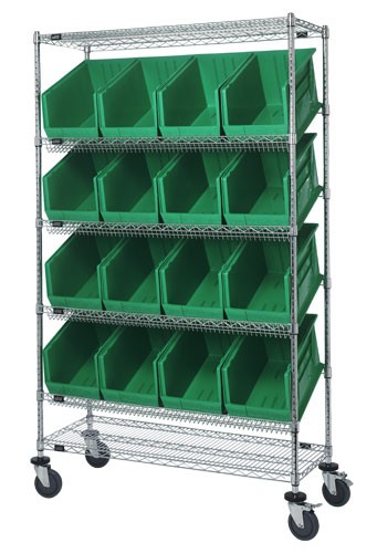 Storage Bin Slanted Wire Shelving Cart, Slanted Wire Shelving With Bins
