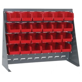 Red Plastic Storage Bin Bench Rack Systems