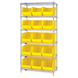Wire Shelving with Plastic Storage Bins - Yellow