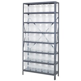 Steel Shelving Unit with Clear Plastic Bins