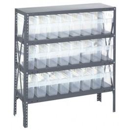 Steel Shelving Unit with Clear Plastic Bins