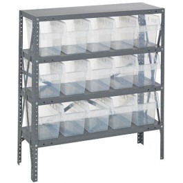 Steel Shelving Unit with Clear Plastic Bins