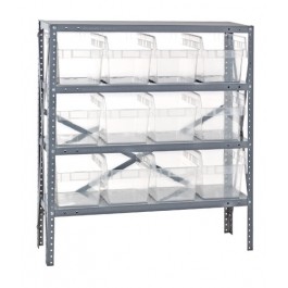 Steel Shelving Unit with Clear Plastic Bins