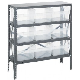 Steel Shelving Unit with Clear Plastic Bins