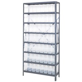 Steel Shelving Unit with Clear Plastic Bins