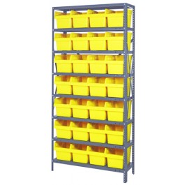 Steel Shelving Unit with Yellow Plastic Bins