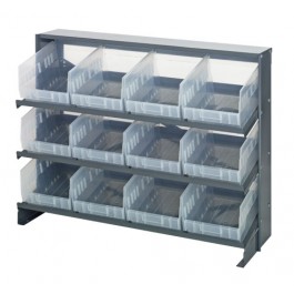 Sloped Bench Rack with Clear Storage Bins