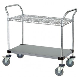 2-Shelf Stainless Steel Wire & Solid Utility Cart