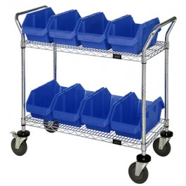 Wire Utility Cart with Blue Plastic Bins
