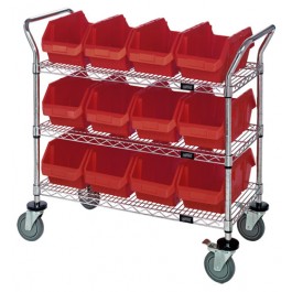 Wire Utility Cart with Plastic Bins Red