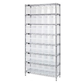 Wire Shelving Unit with Clear Plastic Bins