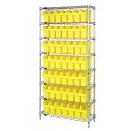 Wire Shelving Unit with Yellow Plastic Bins