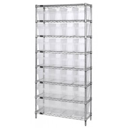 Wire Shelving Unit with Clear Plastic Bins