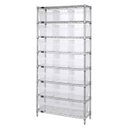 Wire Shelving Unit with Clear Plastic Bins