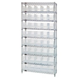 Wire Shelving Unit with Clear Plastic Storage Bins