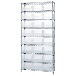 Wire Shelving Unit with Clear Plastic Storage Bins