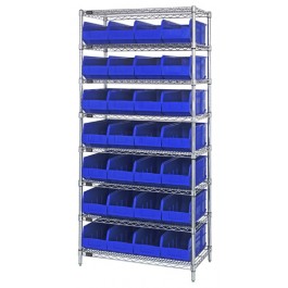 Stackable Shelf Bin Wire Shelving Unit WR8-423 Blue