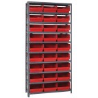 Plastic Storage Bin Steel Shelving System Red