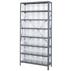 Steel Shelving Unit with Clear Plastic Bins