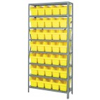 Steel Shelving Unit with Yellow Plastic Bins