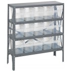 Steel Shelving Unit with Clear Plastic Bins