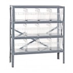 Steel Shelving Unit with Clear Plastic Bins