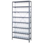 Steel Shelving Unit with Clear Plastic Bins