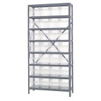 Steel Shelving Unit with Clear Plastic Bins