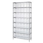 Wire Shelving Unit with Clear Plastic Bins