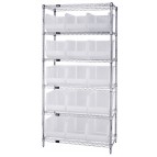 Wire Shelving Unit with Clear Plastic Bins