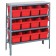 Steel Shelving Unit with Red Plastic Bins