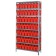 Steel Shelving Unit with Red Plastic Bins