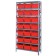 Steel Shelving Unit with Red Plastic Bins