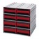 Interlocking Storage Cabinet with Red Plastic Drawers