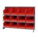 Sloped Bench Rack with Red Bins