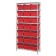 Wire Shelving Unit with Red Plastic Bins