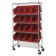 Slanted Wire Shelving Cart with Plastic Storage Bins - Red