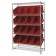Slanted Wire Shelving with Plastic Storage Bins - Red