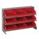 Sloped Bench Rack with Red Bins