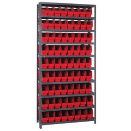 Plastic Storage Bin Steel Shelving System Red