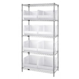 Wire Shelving Unit with Clear Plastic Bins