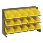 Sloped Bench Rack with Yellow Bins