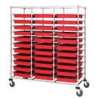 Triple Bay Transport Cart with Red Bins