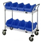 Wire Utility Cart with Blue Plastic Bins