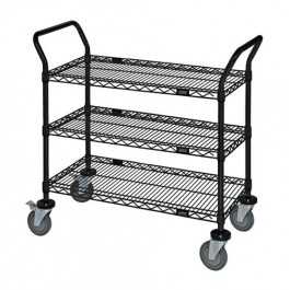 WRC-1842BK-3 Black Epoxy 3-Shelf Wire Utility Cart