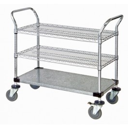 WRC-2142-3CG Wire & Solid Shelving Utility Cart